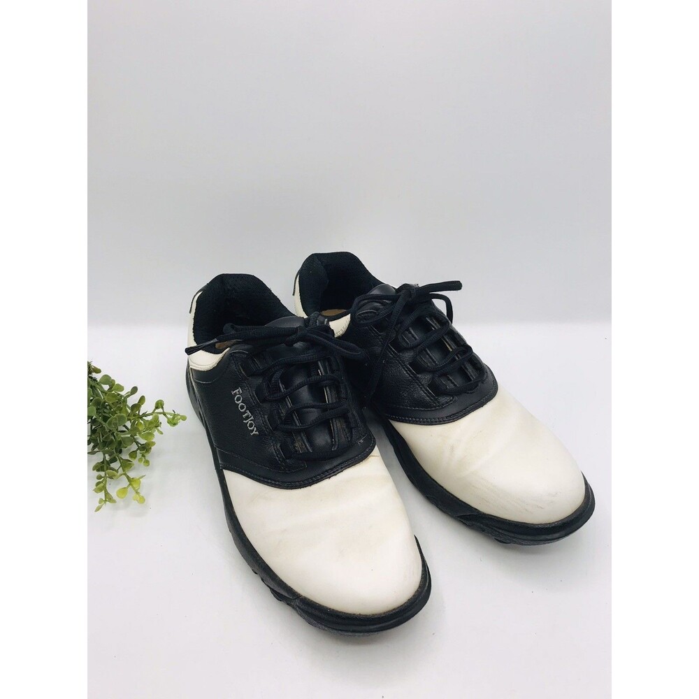 FootJoy Golf Shoes Mens 9M Cleats Black White Leather Oxford Saddle LaceUp 45407